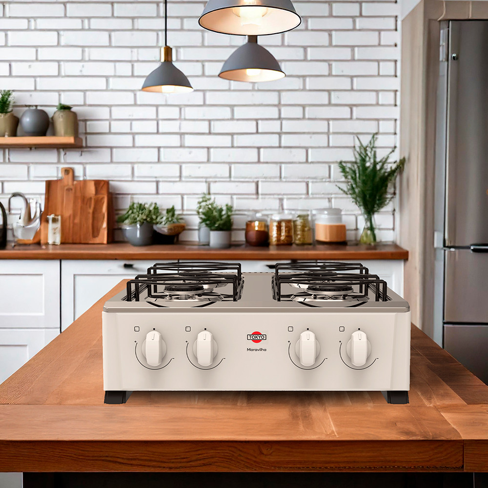 COCINA A GAS TOKYO MARAVILHA 4H BLANCO MESADA INOX