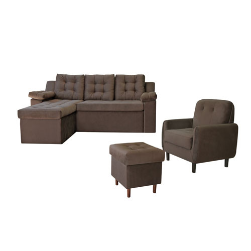 SOFA ESQUINERO +PUFF+POLTRONA RAVENA GRIS ABBA