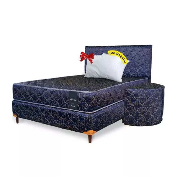 SOMIER COMPLETO CONVENCIONAL 1.60X2.00 80K AZUL + 2 ALMOHADAS