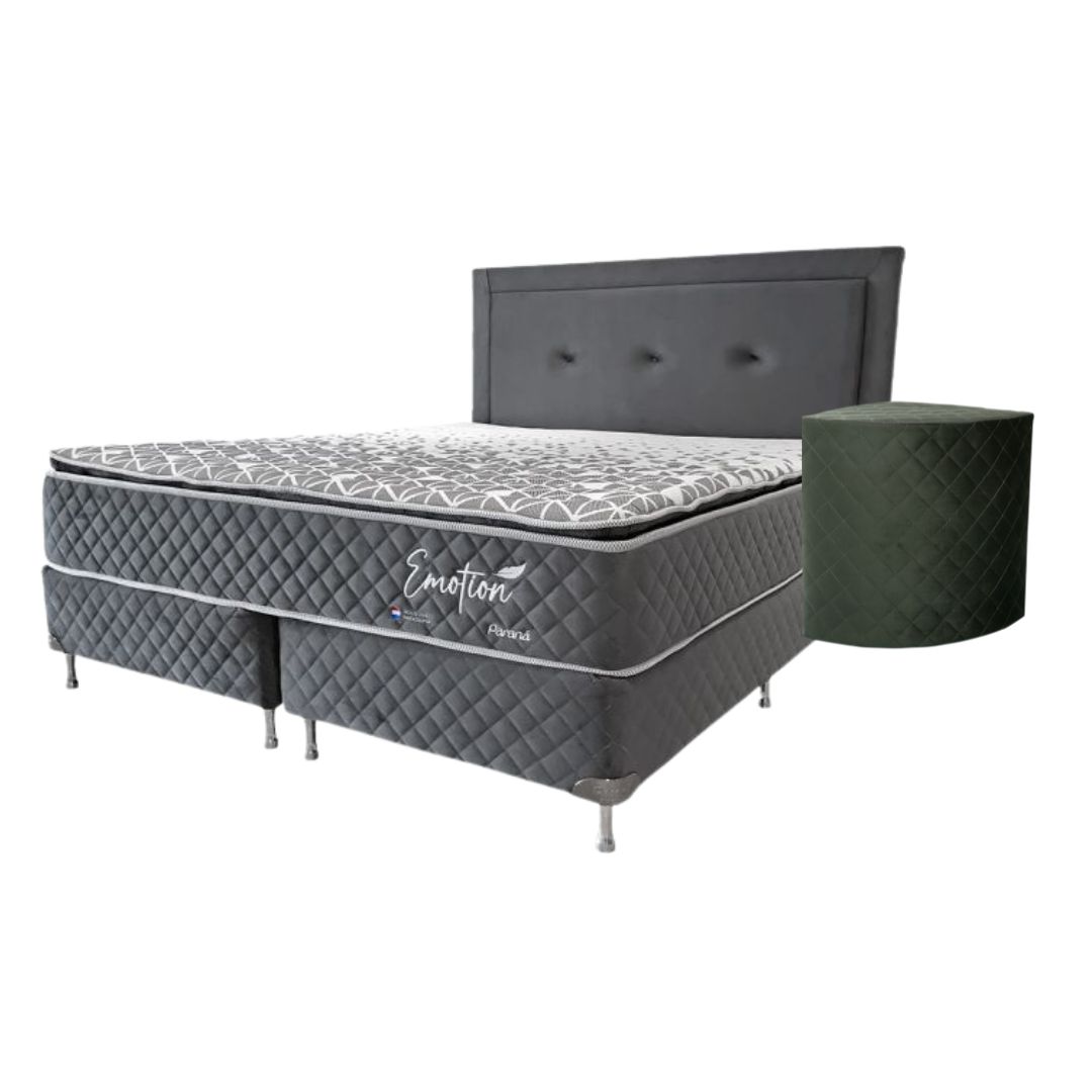 SOMIER COMPLETO EMOTION PT 1.80X2.00 110K GRIS BASE DIVIDIDA + 2 ALMOHADAS