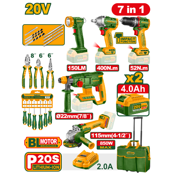 COMBO JADEVER POWER TOOLS 7EN1 2X BAT 20V 4AH JDCK20792