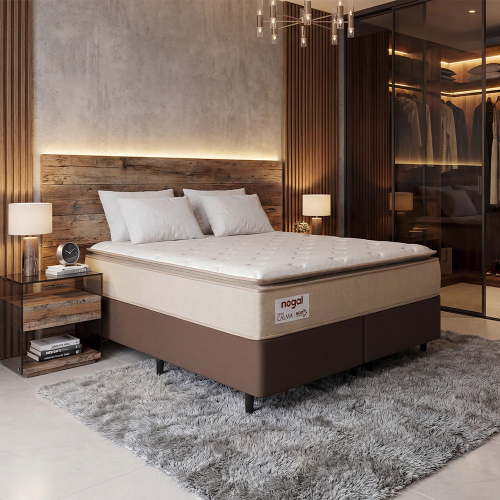 SOMIER NOGAL CALMA MATRIMONIAL 1.38X1.88 MARRON/BEIGE B+C + 2 ALMOHADAS