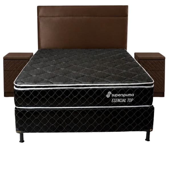 SOMIER COMPLETO ESENCIAL NEGRO 1.40X1.90 + CAB + MESITAS NOGAL MARRON