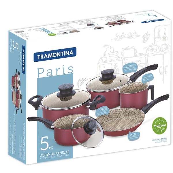 JUEGO DE OLLAS TRAMONTINA PARIS 5P ROJO T285991